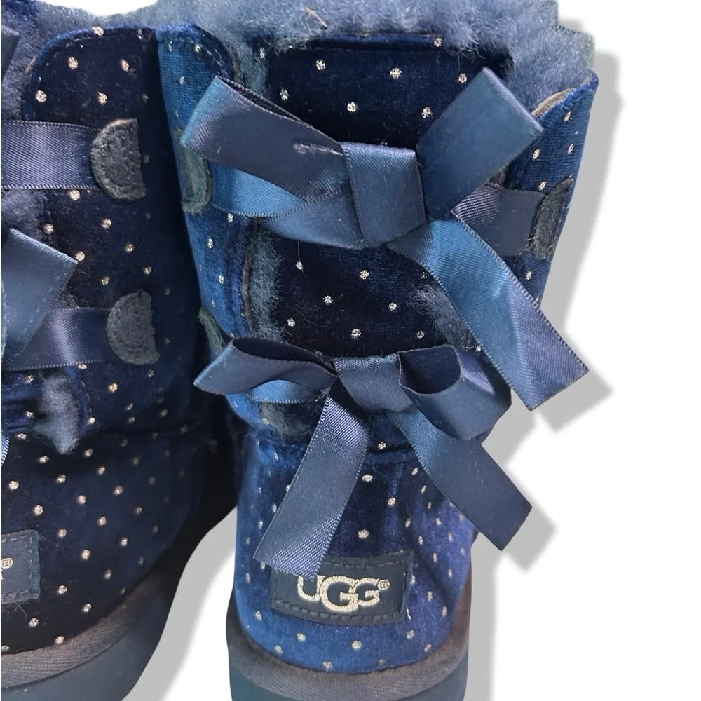 Classic UGG Navy Boots w/ Polka Dots & Satin Bows - Picture 1 of 7